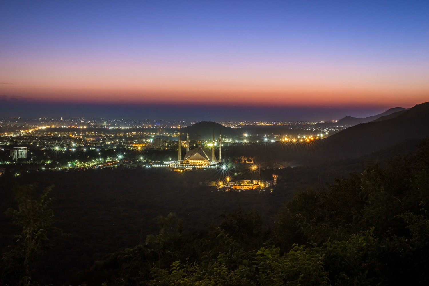 Faisal Mosque and Islamabad seen from the Margalla Hills